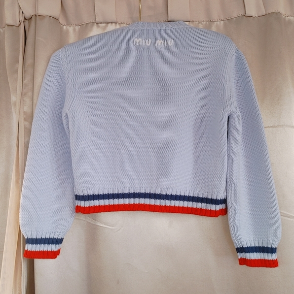 MIU MIU DISNEY Mickey Mouse powder blue red cropped sweater IT36 - Picture 4 of 7
